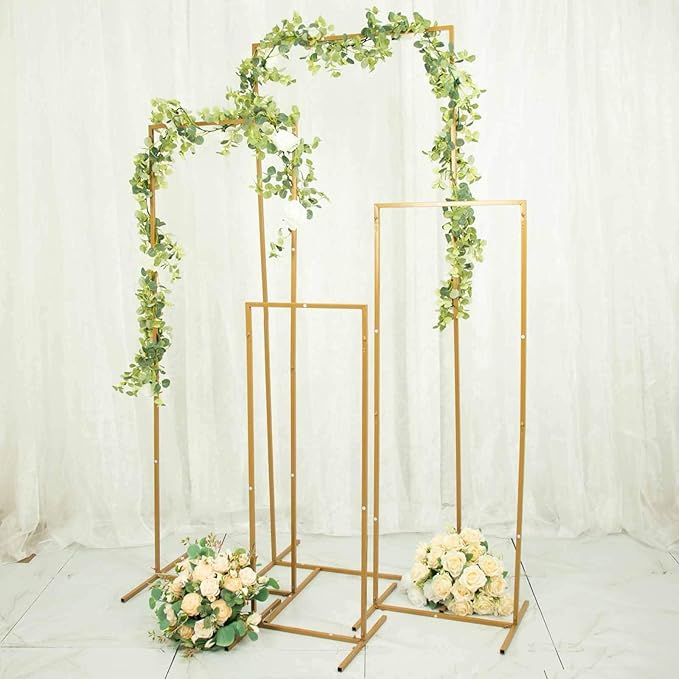 Efavormart Set of 4 Gold Metal Rectangular Wedding Arches, Assorted 3.5ft to 6.5ft Backdrop Stands for Tiered Modern Floral and Balloon Staging