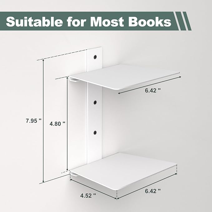 Mefirt Floating Bookshelves for Wall，8 Tier White Invisible Bookshelf | Vertical Spine Book Tower, Heavy Duty Floating Book Shelves Metal Book Organizers for Home Office, 4 Pack
