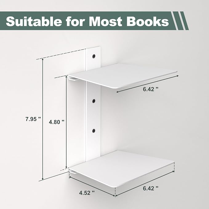 Mefirt Invisible Floating Bookshelves for Wall, 2 Pack Floating Bookshelf | White Vertical Spine Book Tower, Heavy Duty Floating Book Shelves Metal Book Organizers for Home Office