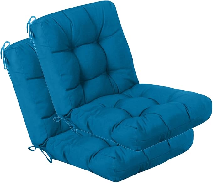 QILLOWAY Outdoor Chair Cushion for Patio Furniture, Waterproof Patio Cushions Set of 2 with Ties, Fade Resistant Replacement Pads for Outdoor Rocking Chairs,Peacock Blue
