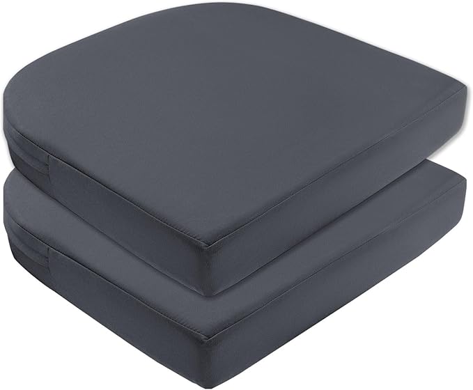 Topotdor Outdoor Chair Cushions for Patio Furniture,Waterproof Patio Chair Cushions Set of 2,Indoor/Outdoor Round Corner Chair Seat Cushion with Ties,18"x18"x3" Grey