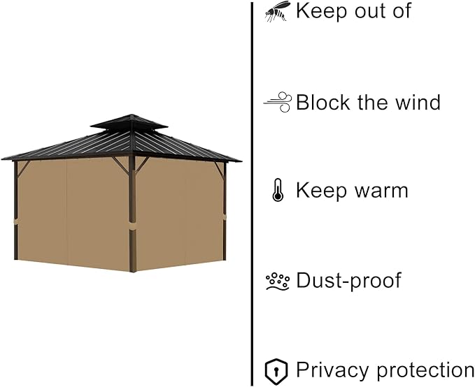 Gazebo Universal Replacement Privacy Curtain, 10'X12' Waterproof Outdoor Sidewall with Zipper for Patio, Garden and Backyard (4-Panels, Brown)