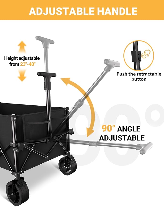 7.8 Cu ft Extra Large Foldable Wagon Cart, 360lbs Capacity, All-Terrain Beach Wagon with Big Wheels for Sand, Compact Fold Easy Storage, 220L Collapsible Utility Cart for Grocery Sports Garden Camping