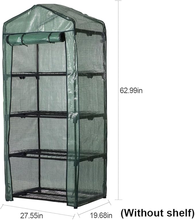 4 Tier Mini Garden Greenhouse Cover, Garden Replacement Cover with Roll-up Zipper Door, Waterproof Clear Greenhouse Cover, Plastic Mini Greenhouse for Flowers Plants and Vegetables