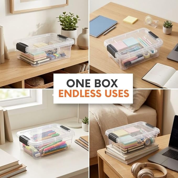 Superio 2.3 Quart Clear Plastic Storage Containers with Lids, Stackable Organizer Bins, BPA-Free Storage Boxes for Home, Office, Dorm & Classroom, 3 Pack