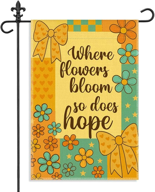 Where Flowers Bloom So Does Hope Garden Flag, 12 x 18 Inch Double Sided Inspirational Floral Yard Flag Mother’s Day Gifts for Mom Grandma Garden Lover, Spring Summer Outdoor Lawn Porch Decor
