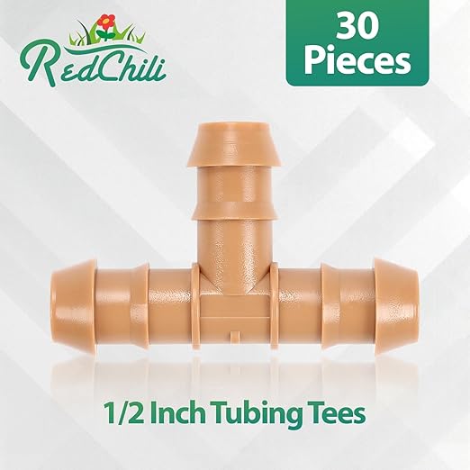 RedChili 30 Pcs 1/2 Inch Irrigation Tubing Tee Fittings, 1/2" Drip Irrigation Barbed T Connectors Fits 5/8", 1/2", .700" Drip Tubing for Garden Lawn Irrigation System