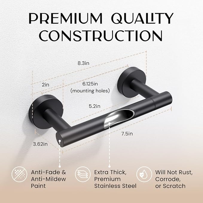 Day Moon™ - Toilet Paper Holder - Modern Roll Holder for Bathroom - 2 Pack - Wall Mount, Black