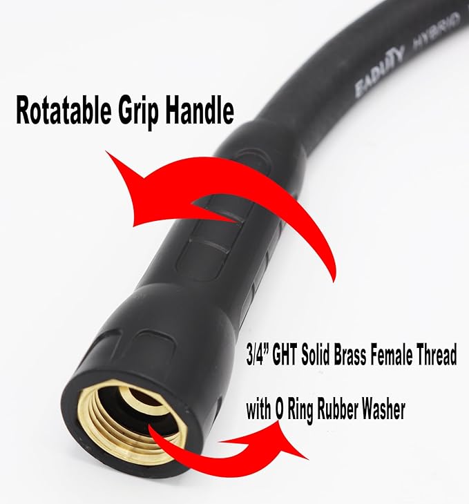 Hybrid Garden Hose 5/8 IN. x 50 FT, Heavy Duty, Lightweight, Flexible with Rotatable Grip Handle and Solid Brass Fittings, Gray+Orange