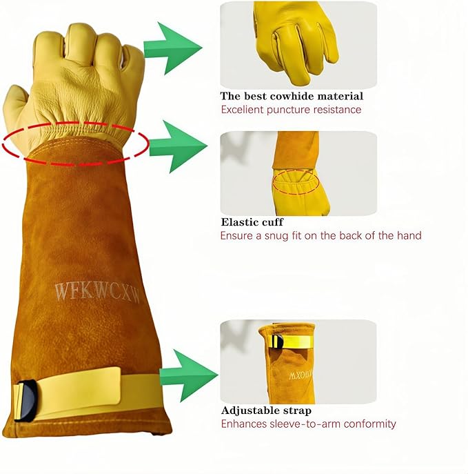 Gardening Gloves for Rose and Cactus Handling,Cow Leather Garden Gloves Thorn Proof,Gardening Gifts for Womens/Mens