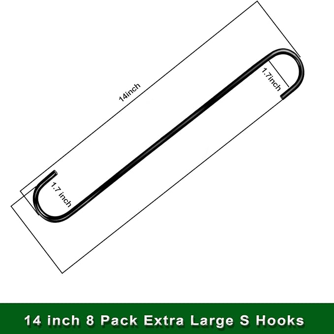 DINGEE 8 Pack 14 Inch Extra Large S Hooks -Heavy Duty Long S Hooks for Hanging Plant,S Hook for Tree Branch,Bird Feeder,Pots and Pans Closet Garden Pergola Indoor Outdoor X-Large