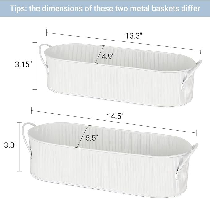Mkono Metal Storage Basket, Toilet Paper Holder Bathroom decor, 2 Pack | White, Farmhouse Galvanized Metal Tray, Back of Toilet Tank Organizer, Decorative Bin, Bathroom Bedroom Living Room Office