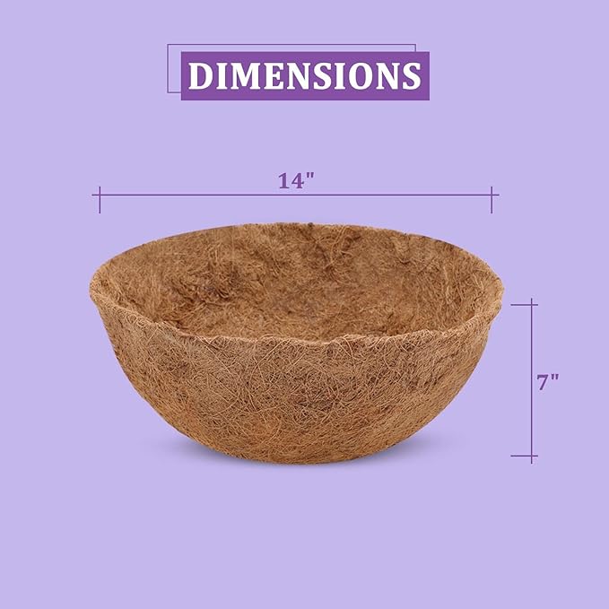 3 Pack 14in Coconut Fiber for Plants Round Hanging Basket Liner Wall Planter Insert Replacement Coco Coir Liner for Window Box, Fence Flower Baskets Pot for Porch, Patio & Garden (3, 14 inch)