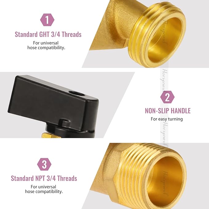 brass hose bibb valve NPT 3/4 male to GHT 3/4 male thread, ourdoor water spigot faucet for garden, patios and rain barrel, 1 pc
