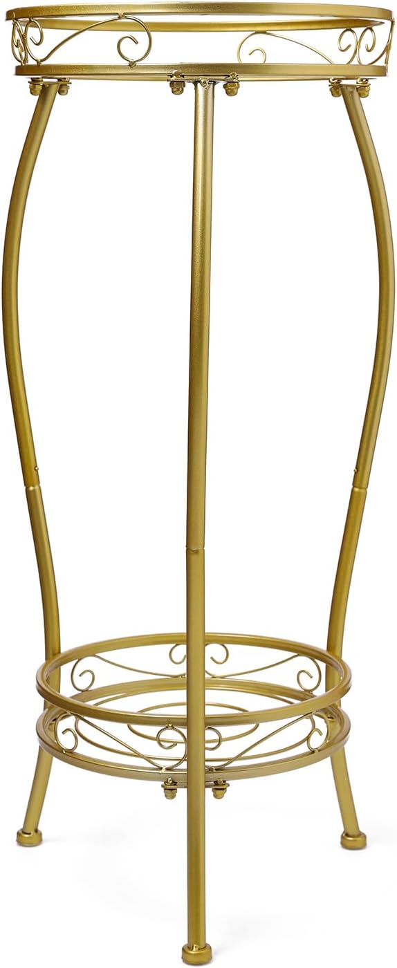 LOYAL TIGER Plant Stand Indoor Outdoor, 2 Tier 27" Tall Metal Shelf, Gold | Heavy Duty Plant Rack, Rustproof Metal, Stable 3-Leg Base, Holds up to 100 lb, Flower Pot Holder