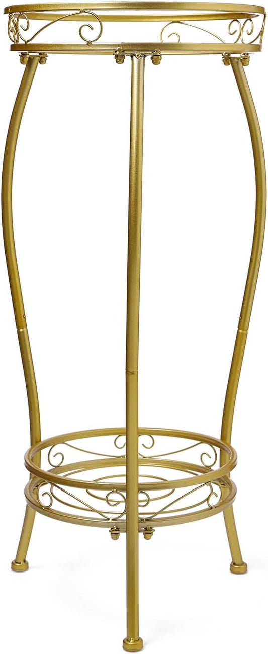 LOYAL TIGER Plant Stand Indoor Outdoor, 2 Tier 27" Tall Metal Shelf, Gold | Heavy Duty Plant Rack, Rustproof Metal, Stable 3-Leg Base, Holds up to 100 lb, Flower Pot Holder