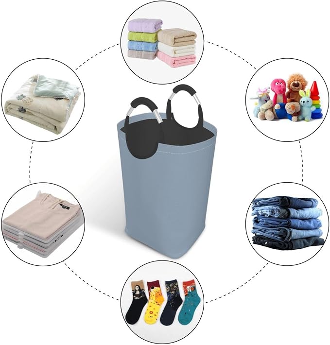 Large Laundry Hamper Bag, Dusty Blue Color Collapsible Laundry Basket Dirty Clothes Organizer Washing Bin for Family Essentials Storage