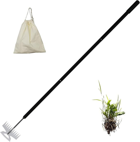 2-in-1 Weed Puller Rake Hand Weeder Garden Tools,New 11 Teeth Uprooting Weeding Tool with Adjustable Long Handle,Manganese Steel Weed Remover Tool for Garden,Lawn Weeding and Loosening Soil（Black）