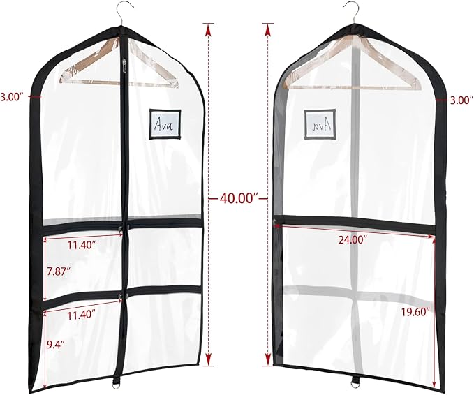 Univivi 40 Inch Dance Costume Garment Bags for Dancers, Clear Black, 3 Pack