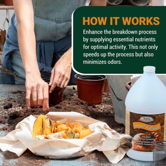 Medina Compost Nutrients - Compost Activator & Accelerator for Soil Improvement with Composting Cultures; Balances Elements, Maintains pH – Ideal for Garden Compost. 1 Quart Treats up to 250 lbs.