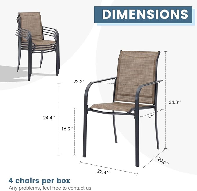 DIFY Patio Dining Chairs Set of 4, Stackable Outdoor Metal Chairs for Garden, Porch and Lawn, Brown