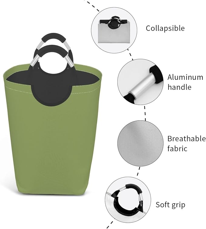 Large Laundry Hamper Bag, Light Green Trend Color Collapsible Laundry Basket Dirty Clothes Organizer Washing Bin for Family Essentials Storage