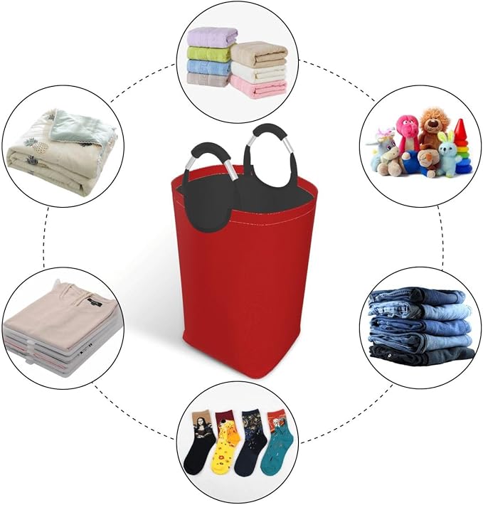 Large Laundry Hamper Bag, Red Trend Colors Collapsible Laundry Basket Dirty Clothes Organizer Washing Bin for Family Essentials Storage