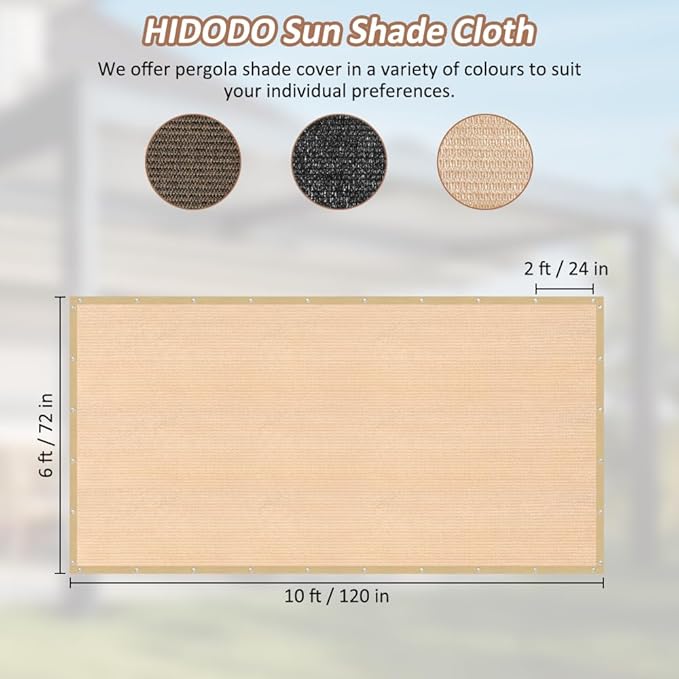 90% Shade Cloth with Grommets, 6 x 10 FT Sun Shade Tarp Pergola Shade Cover Canopy, UV Block Privacy Sun Screen for Outdoor, Patio, Garden, Porch and Deck, Beige