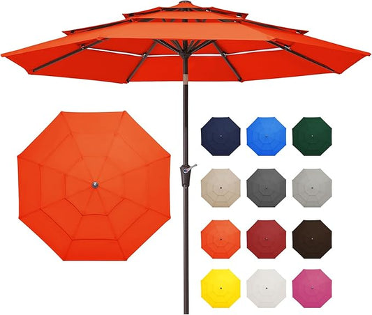 JEAREY 9FT 3 Tier Patio Umbrella Outdoor Market Umbrella Table Umbrellas with 8 Ribs 1.5 Pole Push Button Tilt and Crank UV Protection for Garden,Orange