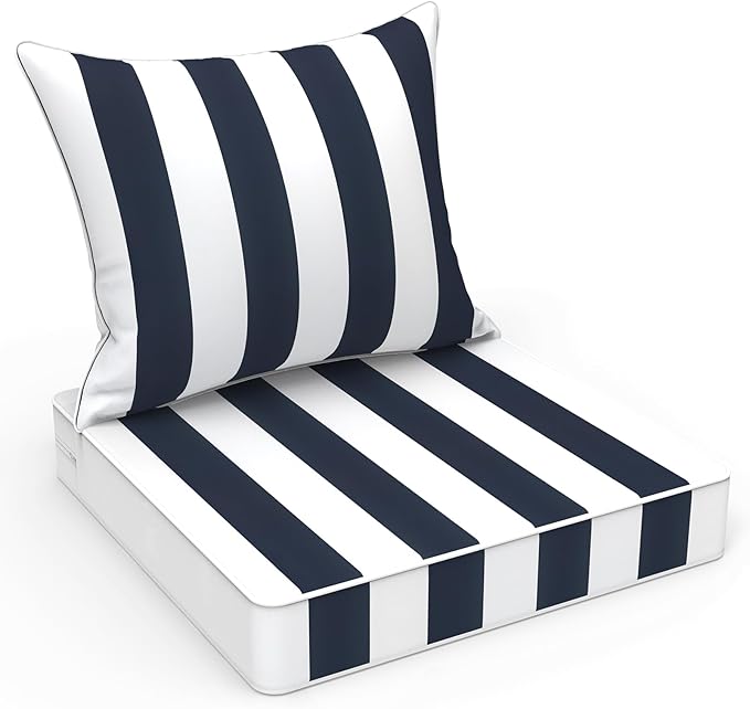 LVTXIII Outdoor/Indoor Deep Seat Cushion Patio Seat and Back Cushion Set All-Weather Replacement Chair Cushion for Garden Furniture Decoration, 24"x24"x4", Cabana Navy