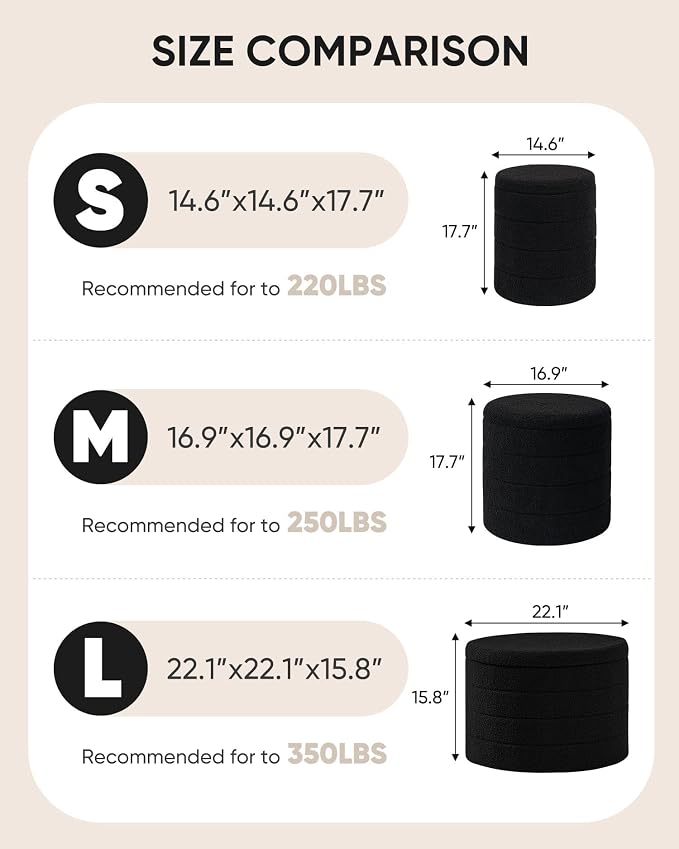 B FSOBEIIALEO Folding Storage Ottoman, Round Sherpa Ottomans, Black