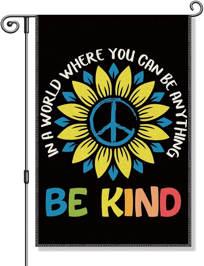 Perfectinsoy In A World Where You Can Be Anything Be Kind Garden Flag, World Peace Ukraine Peace Yard Flag, Stop War Yard Farmhouse Home Patio Porch Outdoor Decor, Support Ukraine National Banner