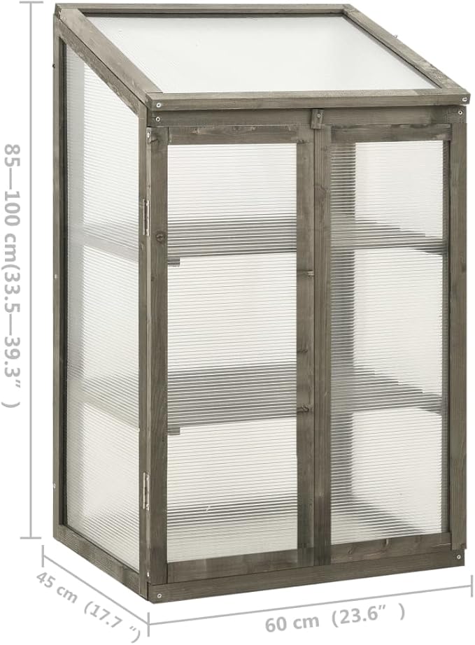 vidaXL Spacious Wooden Greenhouse (23.6"x17.7"x33.5"/39.4") - Gray Firwood and PC Board Structure - Perfect for Herbs and Plants