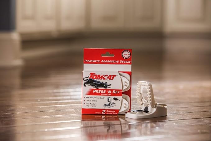 Tomcat Press 'N Set Mouse Trap, 4-Pack (8 Traps) | Plastic Spring-Loaded Mouse Killer with Grab Tab, 4 Packages Each with 2 Traps
