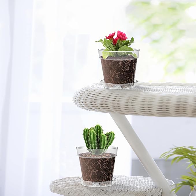 WSMKSZ 4 Inch Clear Nursery Pots, Set of 30 Transparent Plant Flower Pots for Small Indoor Plants with Drainage Holes & Trays, Plastic Seedling Starter Pots for Various Plants