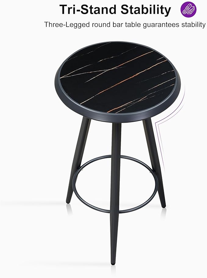 PURPLE LEAF Outdoor Round Table Height Counter Bistro Bar Table for Patio Garden Indoor Kitchen Dark Grey