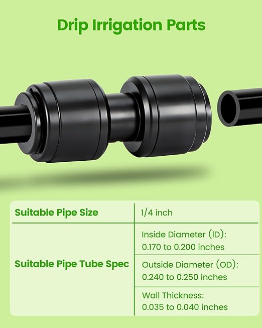 36 Pack Drip Irrigation Parts, Quick Connect 1/4" Straight Couplings for Garden & Farm Irrigation Systems