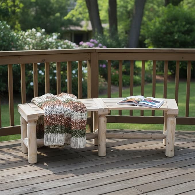 Curved Fire Pit Bench - Solid Wood Backless Outdoor Seat for Patio, Garden, Deck & Tree Surround, Rustic Log Style Circular Seating 40"-55" W×14" D×16.5" H, Natural Finish