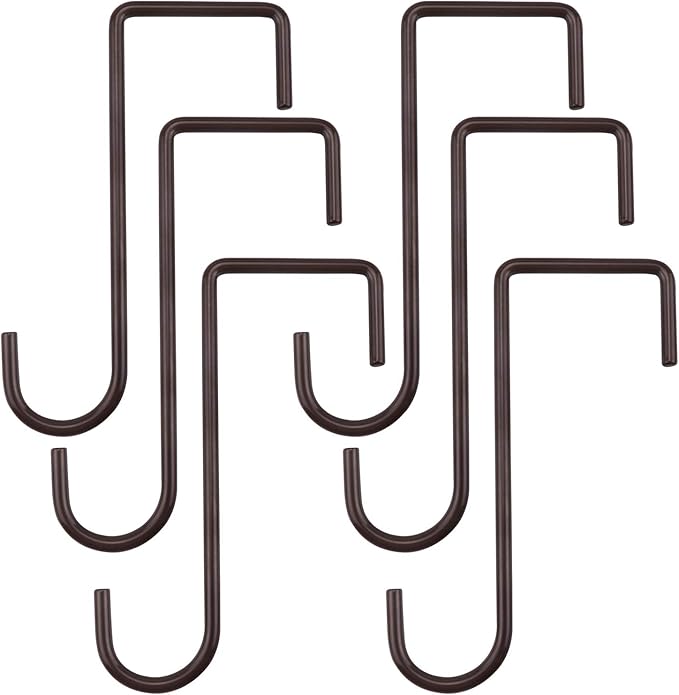ESFUN 6 Pack 2 x 6 inch Fence Hooks Patio Hooks Brown Powder Coated Steel Hangers fits Easily for Vinyl Fences Indoor & Outdoor Hanging Lights, Plants & Planters, Bird Feeder, Pool Equipment