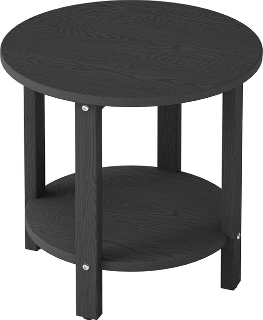 HDPE Outdoor Side Table for Patio, 18.1-Inch Weatherproof Small Outdoor Table for Adirondack, 2-Tier Round End Table for Garden Backyard Porch Deck Balcony Poolside (Black)