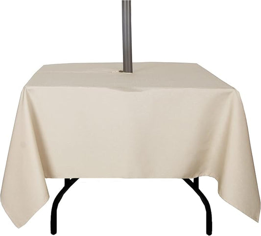 Outdoor Tablecloth Wrinkle-Free Stain Resistant Waterproof Polyester Fabric Table Cover with Zipper Umbrella Hole for Picnic/Party/Dinner/Patio Garden(60×60inch Square,Zippered,Nature)