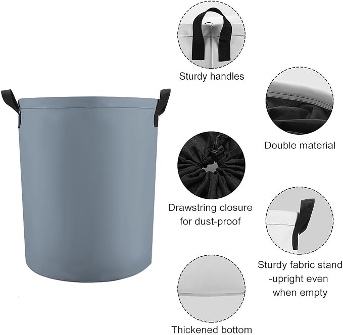 Large Laundry Hamper Bag, Dusty Blue Color Collapsible Laundry Basket with Drawstring Dirty Clothes Organizer Washing Bin for Family Essentials Storage
