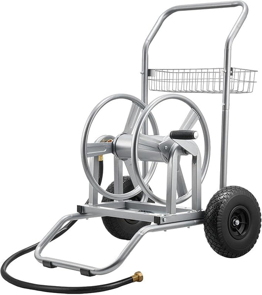 VEVOR Hose Reel Cart, 200/300ft High-Pressure Garden Hose Cart, Hoses Reel Carts with Two Wheels, Handle & Heavy-Duty Mesh Storage Basket, Dual-Purpose Portable Hoses Reels for Garden, Car, Pet