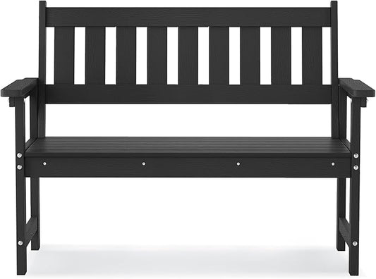 LUE BONA Outdoor Bench, 2-Person HDPS Garden Bench, Outdoor Benches Weatherproof, All-Weather Fade/Rot Resistant Patio Bench for Park, Front Porch, Backyard (Black)