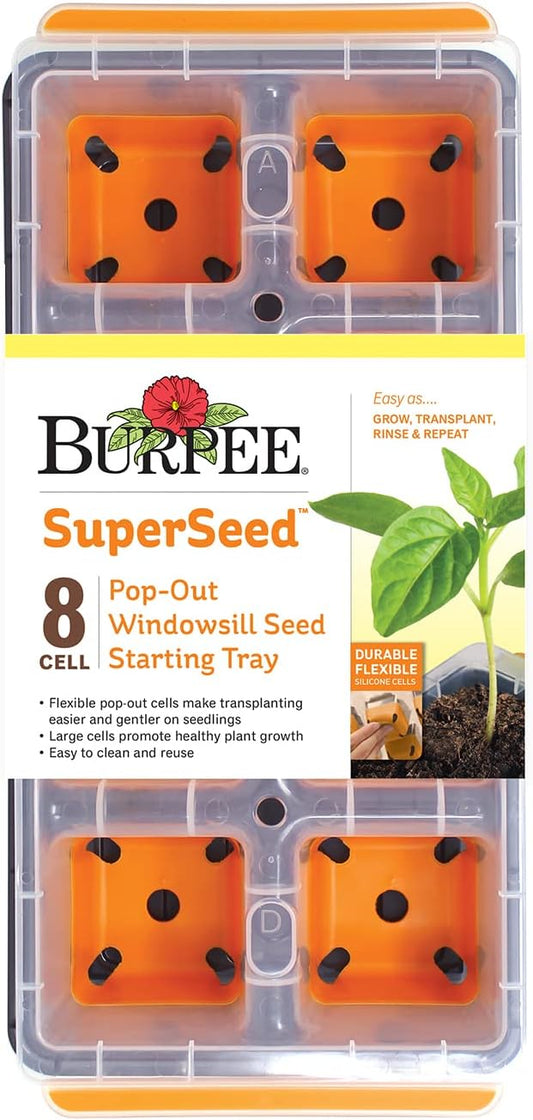 Burpee SuperSeed Windowsill Seed Starting Tray| 8 XL Cell| Reusable & Dishwasher Safe| for Vegetable, Flower & Herb Seeds| Window Garden Seed Starter Kit| Green