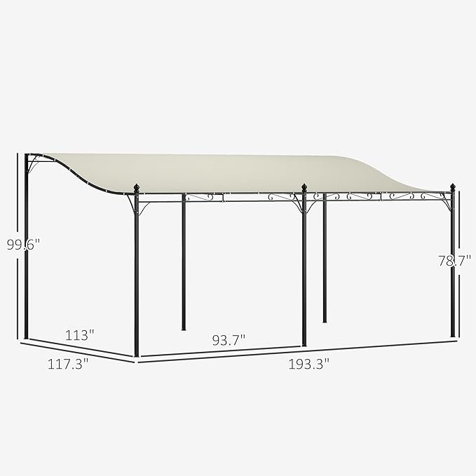 Outsunny 10' x 16' Outdoor Pergola Canopy, Wall-Mounted Metal Patio Canopy with Weather-Resistant Fabric and Drainage Holes for Backyard Garden Porch Beach, Cream White