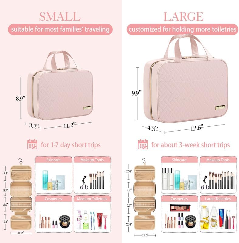 HOTOR Hanging Travel Toiletry Bag Women Men Essentials Pale Pink | Big Compartment, Waterproof Travel Accessories, Makeup Organizer Cosmetic Bag for Cruise, Gift, Road Trip, Vacation, Large