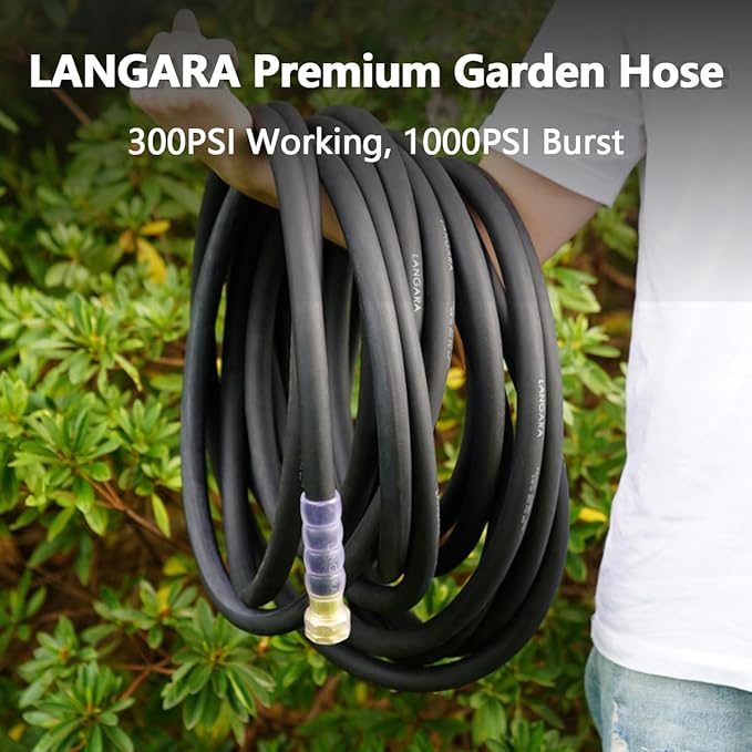 Heavy Duty Premium Garden Hose 150ft x 5/8", 300PSI Working, 1000PSI Burst, Hybrid Rubber Water Hose with Transparent Swivel Handle - Hot/Cold Water - Five Layered Braiding with Brass fittings (Black)