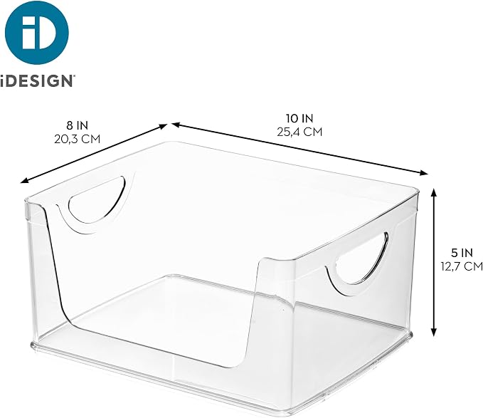 iDesign Stackable Open-Front Storage Bin with Handles, Clear