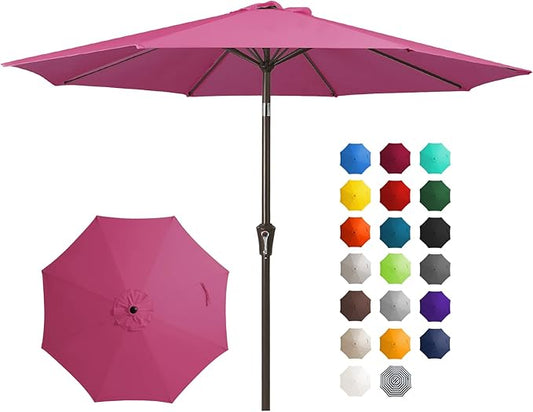 JEAREY 10FT Outdoor Patio Umbrella Outdoor Table Umbrella with Push Button Tilt and Crank, Market Umbrella 8 Sturdy Ribs UV Protection Waterproof for Pool, Garden (Rose Pink)